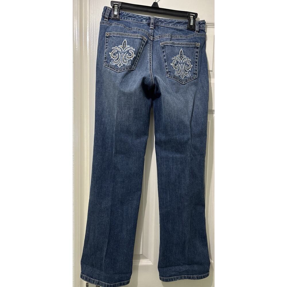 Talbots Petites Straight Leg Jeans Medium Wash Stretch Denim Embellished Size 2